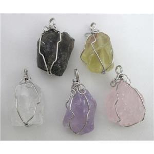 mixed natural Crystal Quartz Pendants, wire wrapped, freeform, approx 15-30mm