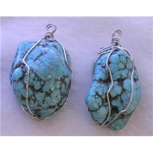 blue Turquoise Pendants, wire wrapped, freeform, approx 15-30mm