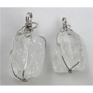 natural clear quartz stone pendants, wire wrapped, freeform, approx 20-35mm