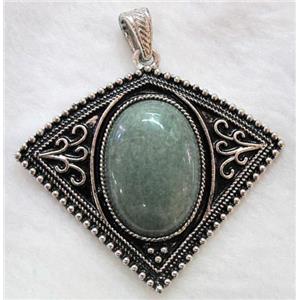 gemstone pendant, green jade, bat-shaped, antique silver, approx 57x53mm, 22x30mm stone