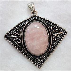 gemstone pendant, rose quartz, bat-shaped, antique silver, approx 57x53mm, 22x30mm stone