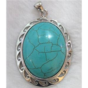 gemstone pendant, turquoise, oval, approx 41x58mm, 30x40mm stone