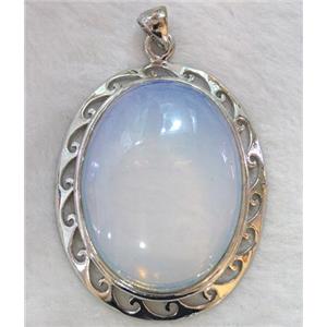 gemstone pendant with opalite cabochon, oval, approx 41x58mm, 30x40mm stone