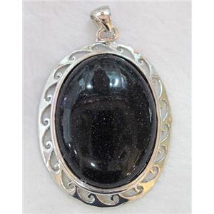 blue sandstone pendant, oval, approx 41x58mm, 30x40mm stone
