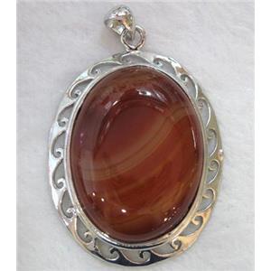 gemstone pendant, red Carnelian, oval, approx 41x58mm, 30x40mm stone