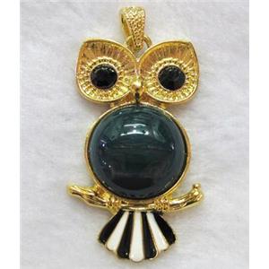 gemstone pendant, owl charm, black onyx, approx 29x49mm, 20mm stone