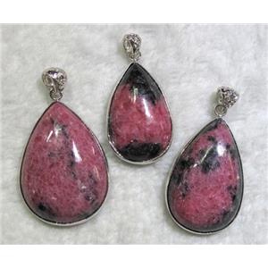 Rhodonite pendant, teardrop stone, approx 22-35mm