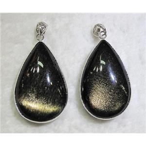 Mahogany Obsidian stone pendant, teardrop, approx 25-35mm