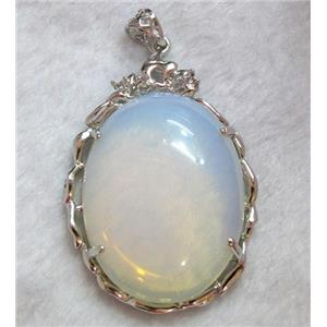 oval opal pendant, platinum plated, copper setting, approx 37x56mm