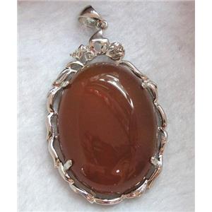 red carnelian pendant, oval, platinum plated, approx 37x56mm
