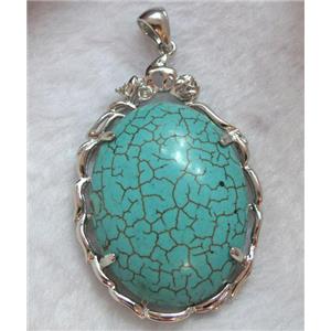 turquoise pendant, oval, platinum plated, approx 37x56mm