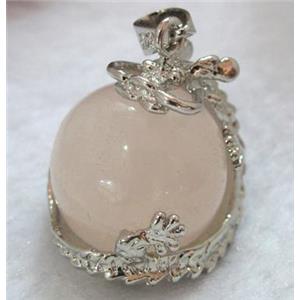 rose quartz pendant, platinum plated, approx 22x26mm