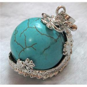 turquoise pendant, platinum plated, approx 22x26mm