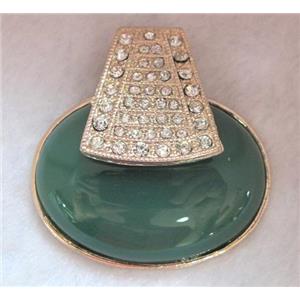 Green Agate pendant, rhinestone, gold plated, approx 43x47mm
