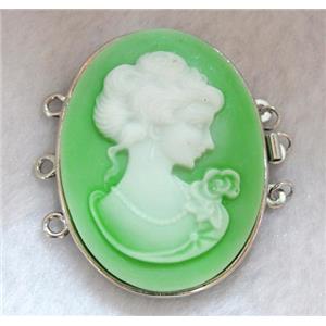 Victorian Lady Portrait Cameo, resin connector for necklace, bracelet, platinum plated, approx 33x42mm