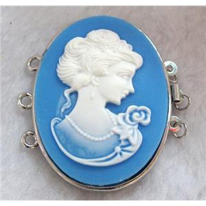 Victorian Lady Portrait Cameo, resin connector for necklace, bracelet, platinum plated, approx 33x42mm