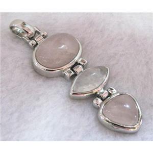 rose quartz pendant, platinum plated, approx 22x54mm