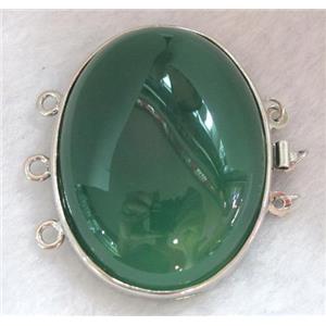 Green agate connector for necklace, bracelet, platinum plated, approx 33x42mm