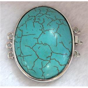 Turquoise connector for necklace, bracelet, platinum plated, approx 33x42mm