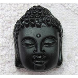 Natural Black Obsidian Buddha Pendant, approx 25x35mm