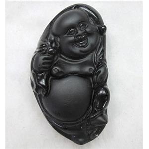 Natural Black Obsidian Buddha Pendant, approx 27x50mm