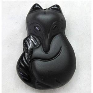 Natural Black Obsidian Fox Charm Pendant, approx 24x35mm