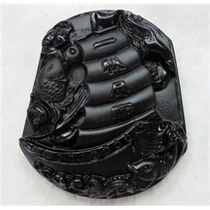 Natural Black Obsidian Pendant, approx 45x53mm