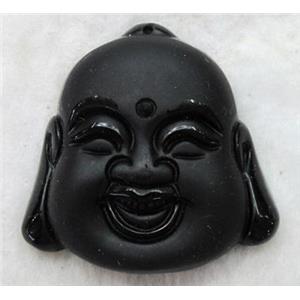 Natural Black Obsidian Buddha Pendant, approx 42x42mm