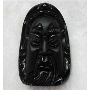Natural Black Obsidian Buddha Pendant, approx 22x35mm
