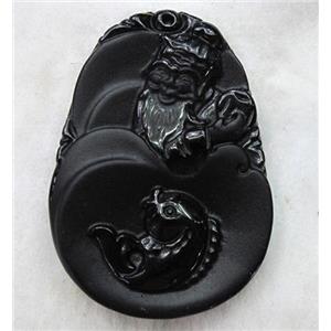 Natural Black Obsidian Buddha Pendant, approx 34x47mm