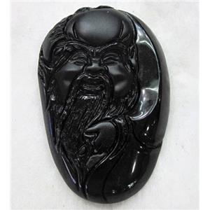 Natural Black Obsidian Buddha Pendant, approx 35x54mm