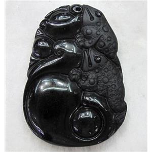 Natural Black Obsidian Buddha Pendant, approx 35x50mm