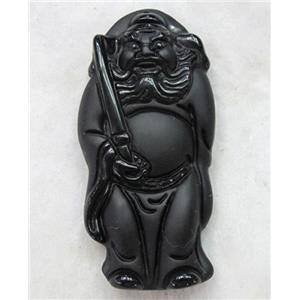 Natural Black Obsidian Buddha Pendant, approx 26x53mm