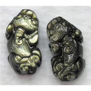 Natural Gold Obsidian Pixiu Pendant, approx 12x24mm