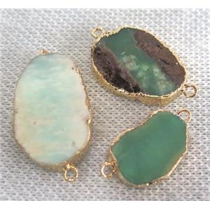 green Australian Chrysoprase Connector, gold plated, approx 15-30mm