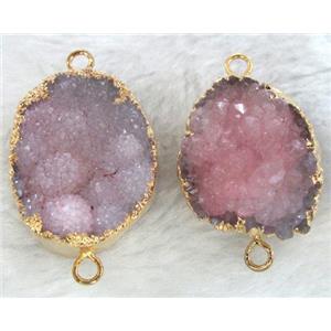 pink druzy quartz connector, gold plated, approx 20x30mm