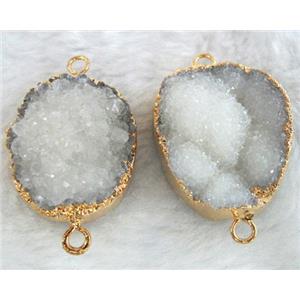 white druzy quartz connector, gold plated, approx 20x30mm