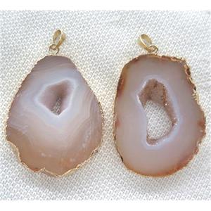 druzy agate slice pendant, geode, gold plated, natural color, approx 20-50mm