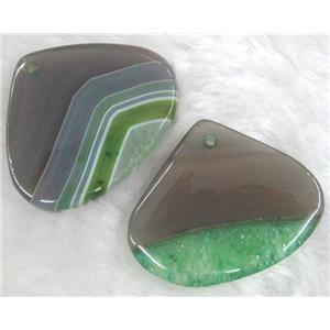 agate pendant, teardrop, slice, green, approx 30-45mm