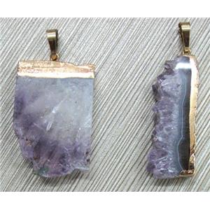 amethyst druzy pendant, slice, freeform, approx 10-40mm