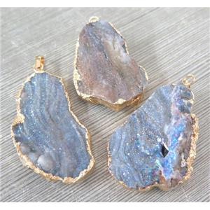 Solar Agate Druzy pendant, slab, freeform, AB-Color, approx 20-40mm