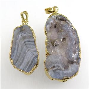 solar agate druzy pendant, freeform slice, gold plated, approx 20-30mm