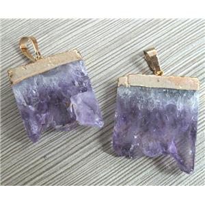 druzy amethyst pendant, slice, gold plated, approx 20-30mm