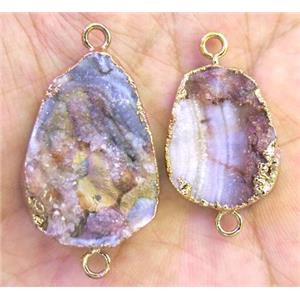 natural agate druzy connector, freeform slice, gold plated, approx 15-30mm