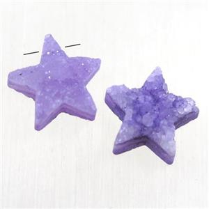 purple Druzy Quartz star pendant, approx 12mm dia