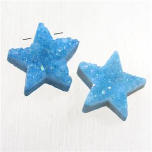 blue Druzy Quartz star pendant, approx 12mm dia
