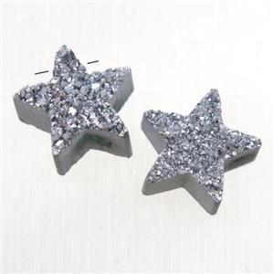 silver Druzy Quartz star pendant, approx 12mm dia