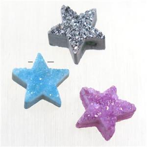 Druzy Quartz star pendant, mix color, approx 12mm dia