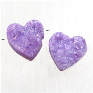 purple Druzy Quartz heart beads, approx 9-10mm