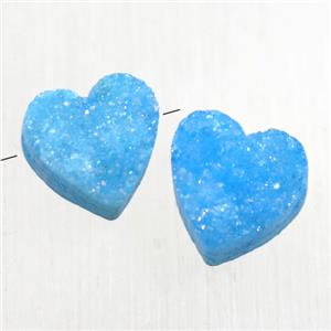 blue Druzy Quartz heart beads, approx 9-10mm